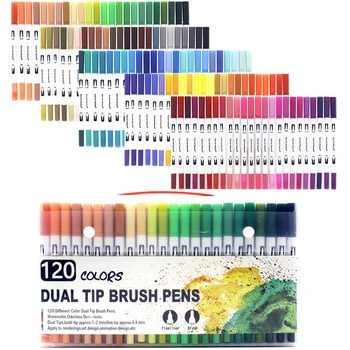 120 Цветных фломастеров, маркеры для рисования, мелкая подводка, живопись, акварель, художественные принадлежности, маркеры для рисования, кисточка, ручка