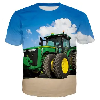 Детская футболка с 3D принтом Kawaii Car Tractor, летняя модная повседневная футболка с героями мультфильмов для мальчиков и девочек, детская одежда Унисекс, Футболки, топы