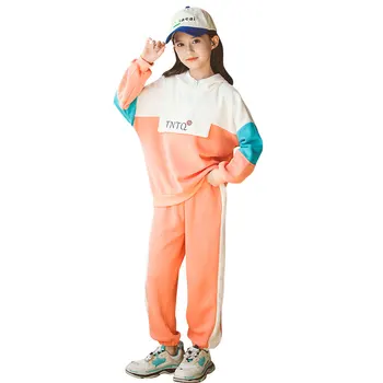 Весенне-осенние костюмы для девочек, новая модная детская одежда, комплект из двух предметов, одежда в стиле пэчворк, спортивная одежда для девочек от 5 до 14 лет