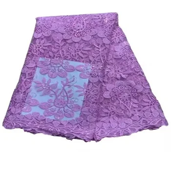 фиолетовая африканская кружевная ткань 2023, высококачественная кружевная ткань в нигерийском стиле с блестками, французская молочная шелковая ткань для свадебного платья