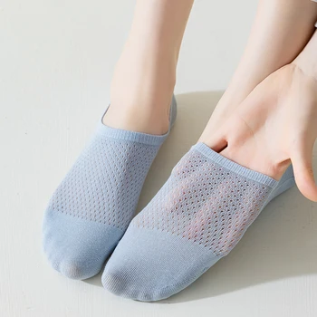 Новые носки-лодочки Женские летние из чистого хлопка с нескользящей тонкой секцией, дышащий дезодорант, невидимые сетчатые носки с мелким вырезом