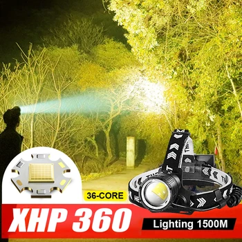 XHP360 Мощная светодиодная фара с высокой яркостью, перезаряжаемый через USB, зум IPX4, Водонепроницаемый налобный фонарь для кемпинга на открытом воздухе