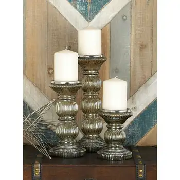 Бесплатная доставка, 3 свечи, серый стеклянный подсвечник ручной работы в стиле столба, набор из 3 штук