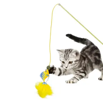 Игрушка для кошек Палочка в форме рыбы Перо Игрушка для удочки для кошек Игрушки для Дразнения Кошек Удочка Игрушка Для игрового взаимодействия Физического Умственного