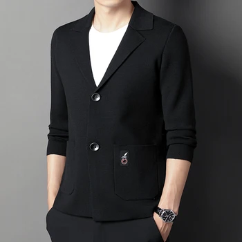 Новый мужской кардиган Повседневная мода с длинными рукавами Персонализированный свитер Вязаный костюм куртка кардиган