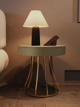 Итальянская легкая прикроватная тумбочка класса люкс, современная минималистичная спальня, стиль вставки, кромка из нержавеющей стали, несколько кругов