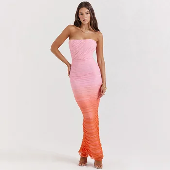 Шикарное платье с градиентной складкой в виде рыбьей кости, Обтягивающее Сексуальное платье-футляр с разрезом без бретелек