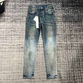 мужские винтажные грязные краски, потертые джинсы среднего синего цвета