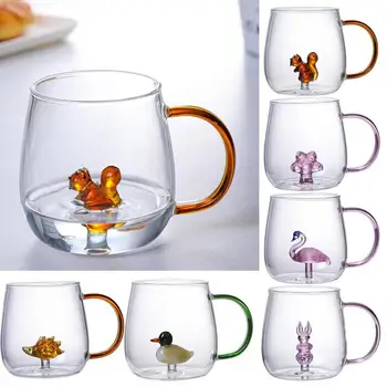 Чашки для питья животных Креативный 3D Стакан для воды с изображением Утки в виде розы, Боросиликатное Стекло, Однослойная Чашка для холодных И горячих напитков