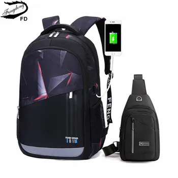 Школьный рюкзак Fengdong для мальчика, сумка на ремне, мужские школьные сумки, мужская сумка для USB-зарядки, рюкзак для ноутбука в колледже.