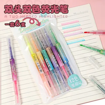 Двуглавый маркер, двухстрочная контурная ручка, студенческий маркер для ключей, цветная маркерная ручка, двуглавая двухцветная ручка