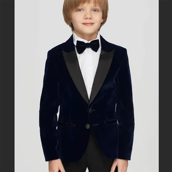 Новинка 2023 года, модный синий бархатный костюм для мальчиков-двойка (куртка + брюки) Высококачественный джентльменский красивый мужской комплект для мальчиков с цветами