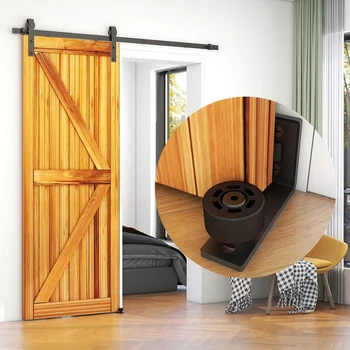 CCJH 6/6,6 ФУТОВ Комплект фурнитуры для раздвижных дверей сарая для одиночной деревянной двери с регулируемой направляющей для пола