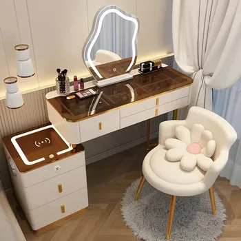 Современный Туалетный столик для хранения, Зеркало, туалетный столик, Прикроватные светильники для макияжа, Выдвижные ящики, Туалетный столик с прической, мебель для спальни