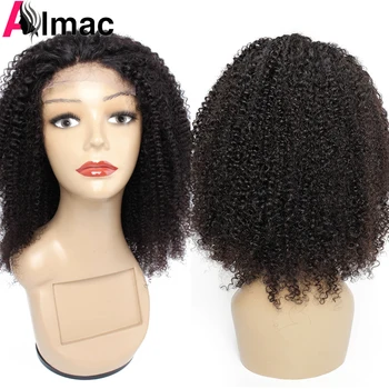 Кружевная застежка 4x4, кудрявый парик из человеческих волос натурального цвета, индийские волосы Remy, Т-образная средняя часть, парики для женщин, Бесплатная доставка