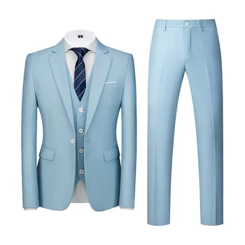 Мужской деловой комплект из 3 предметов, офисный модный однотонный мужской приталенный пиджак на одной пуговице, роскошный свадебный костюм (блейзер + брюки + жилет)