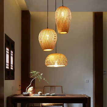 Классическая подвесная лампа из бамбукового дерева E27 Люстры из бамбукового дерева Потолочные светильники для гостиной комнаты спальни кабинета светильники