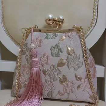 Расшитое бисером Розовое свадебное платье на День рождения, лучший подарок, сумка с бахромой, сумки с замком в виде ракушки, цепочка, женская сумка через плечо, Женские сумки, кошельки