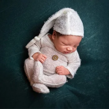 Реквизит для фотосъемки новорожденных, одежда для новорожденных девочек, вязаная крючком Одежда для маленьких мальчиков, шапочка с узлом и ползунки-футляры