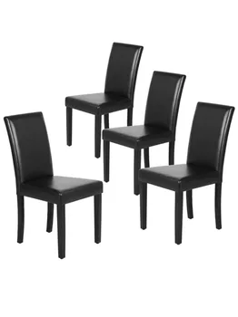 Easyfashion Обеденные стулья Parsons с высокой спинкой, обитые искусственной кожей, набор из 4 предметов, черный