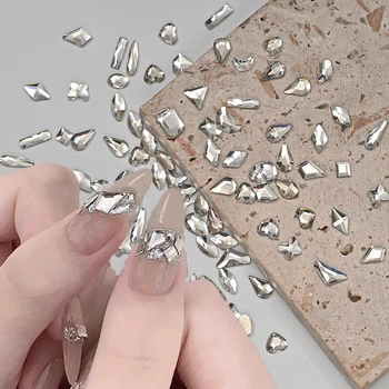100шт Хрустальных страз для дизайна ногтей смешанной формы Aurora Clear AB Diamond 3D, супер блестящий маникюр с плоской спинкой, горный хрусталь