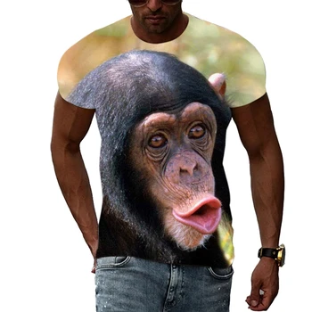 Летняя модная мужская футболка с изображением забавной обезьяны, трендовые футболки с 3D-принтом, Повседневный уличный топ в стиле хип-хоп