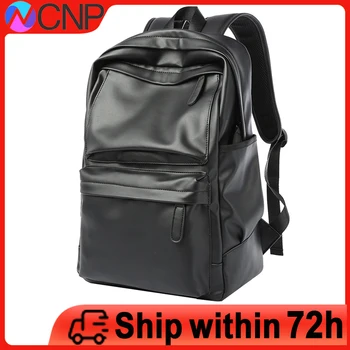 Кожаный рюкзак, мужской модный Водонепроницаемый мужской рюкзак на молнии для ноутбука, повседневные черные уличные школьные сумки большой емкости, мужские