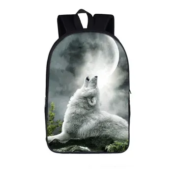 Рюкзак с животными-волками, мужской Женский повседневный рюкзак, детские школьные сумки для девочек-подростков, мальчиков, студенческий школьный рюкзак Night Moon