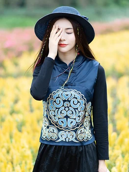 2023 новый жилет в китайском стиле, женское элегантное платье в национальном стиле с атласной вышивкой в стиле ретро, универсальное жилетное пальто a9