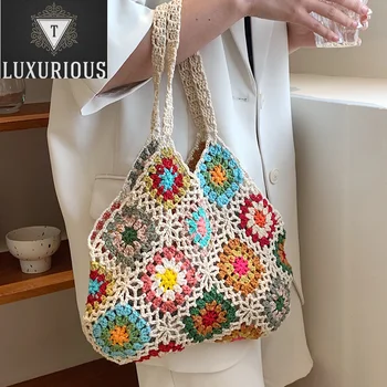 Женская сумка на запястье с цветочным узором, дизайнерское вязание, полая сумочка ручной работы и кошелек, Летние пляжные сумки через плечо