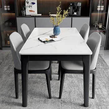 Обеденный стол и стулья из роскошного итальянского мрамора оптом с фабрики, 6 обеденных стульев, современная мебель для столовой