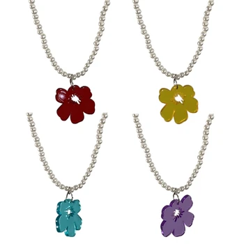 Изысканное цветочное ожерелье Стильная цветочная жемчужная цепочка для ключиц Элегантное ожерелье из жемчужных бусин Модный подарок на День рождения