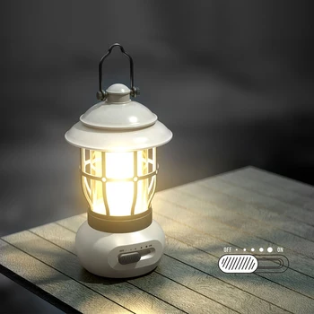 Ретро Кемпинг Фонарь Освещает Портативную Водонепроницаемую Садовую Декоративную Лампу USB Перезаряжаемая Палатка Лампа с Крючком для Наружного