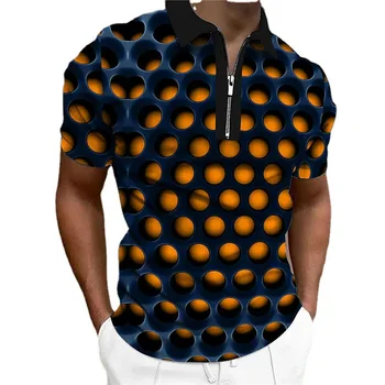Футболка Поло для мужчин с 3D оптической иллюзией, топы на молнии с коротким рукавом, Дизайнерская Дышащая одежда, Летняя одежда для гольфа в стиле хип-хоп