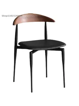 Обеденный стул, легкий роскошный стул со спинкой из цельного дерева, итальянский минималистичный стул из кованого железа и кожи с рогом, дизайн ресторана и дома