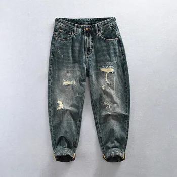 1030 Мужчин Джинсовые брюки с рваными дырами Весна Лето Модные Высококачественные Винтажные джинсы Молодежные Хип-хоп Свободные Повседневные Уличные брюки