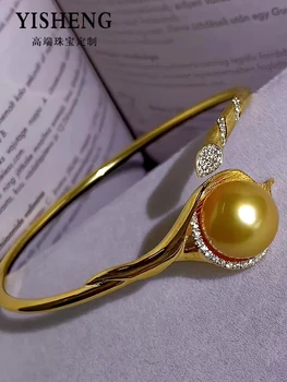 Филиппинский Золотой браслет Nanyang из бисера 11-12 мм, натуральный жемчуг морской воды, 18 Карат, инкрустированный бриллиантом, браслет-шарм в подарок