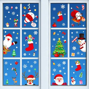 Рождественские наклейки на окна, Веселые Рождественские украшения для дома, Рождественские наклейки на стены, наклейки на стены в детской комнате, Новогодние наклейки