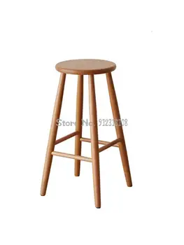 Простой круглый табурет / барный стул из массива скандинавского дерева, бытовой барный стул из орехового дерева, простой японский высокий табурет, барный стул