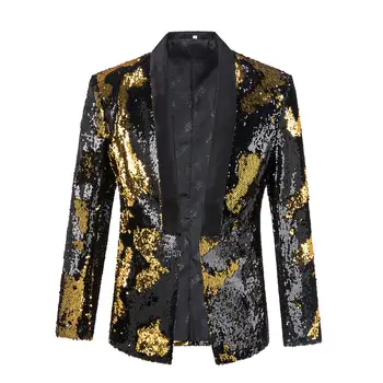 Мужская куртка с блестками, блейзеры, черный с золотом костюм, модные тенденции одежды для ночных клубов 2023 года