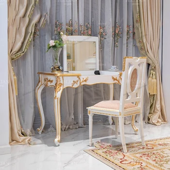 Французская Романтическая Домашняя спальня, Рабочий стол и стул, Европейский Романтический Деревянный туалетный столик в стиле Пэчворк