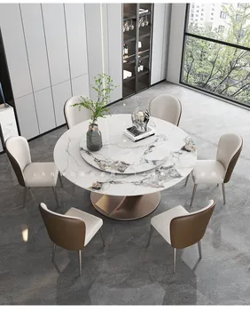 Круглый обеденный стол, светлый роскошный, современный и простой стол для гостиной высокого класса с поворотным кругом