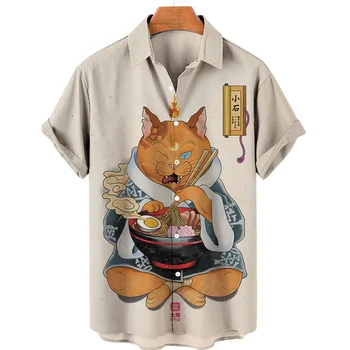 2023 Новая Гавайская мужская рубашка с отворотом и воротником, 3D-печать, Топ в японском стиле Бусидо, Летнее Повседневное платье с животными, Винтажная одежда