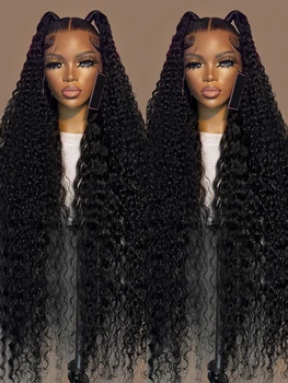 30-40 дюймов 13x6 HD Кружевной фронтальный парик Бразильской глубокой волны 13x4 Кружевной Фронтальный парик для женщин, вьющийся 360 Кружевной парик из предварительно выщипанных человеческих волос