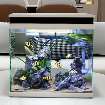 Супер белый стеклянный аквариум для гостиной, маленький настольный домашний аквариум