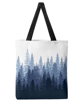 Абстрактная сине-фиолетовая женская сумка-тоут с лесным градиентом большой емкости для покупок, Многоразовые студенческие сумки на плечо для девочек