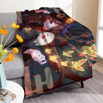 Игровое Фланелевое одеяло Genshin Impact для детей Мальчиков девочек Рождественские Подарки Кровать для пикника Диван для путешествий Применимо Всесезонные одеяла