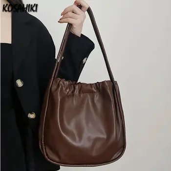 Винтажная однотонная плиссированная простая сумка через плечо в корейском стиле Ins, модные сумки большой емкости, уличная одежда, Женские Гранжевые сумки через плечо Y2k