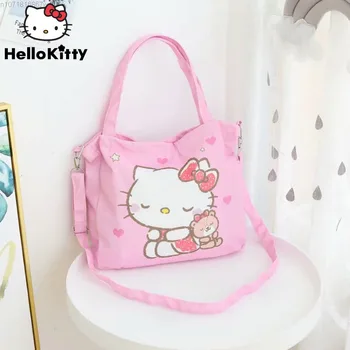 Sanrio Hello Kitty Melody Kuromi Cinnamoroll Ourin Pochacco Студенческая сумка через плечо Y2k Милая мультяшная холщовая сумка двойного назначения