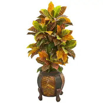 Искусственное растение из пластика Croton в кашпо, оранжевое